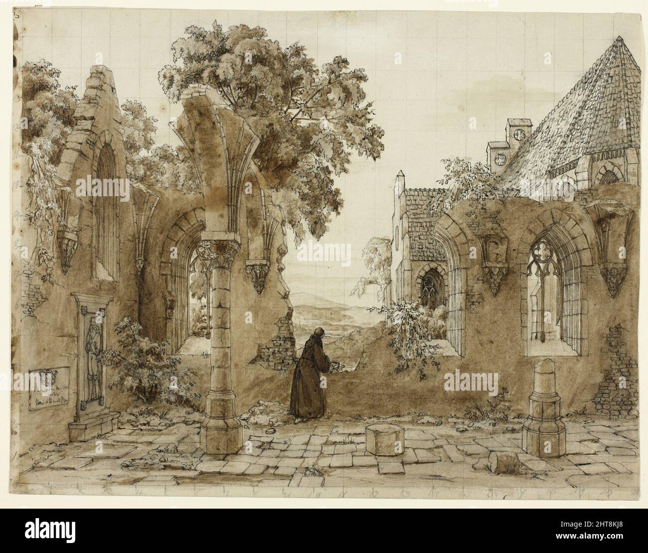 Mönch in den Ruinen eines Klosters, 1820/1830. Stockfoto