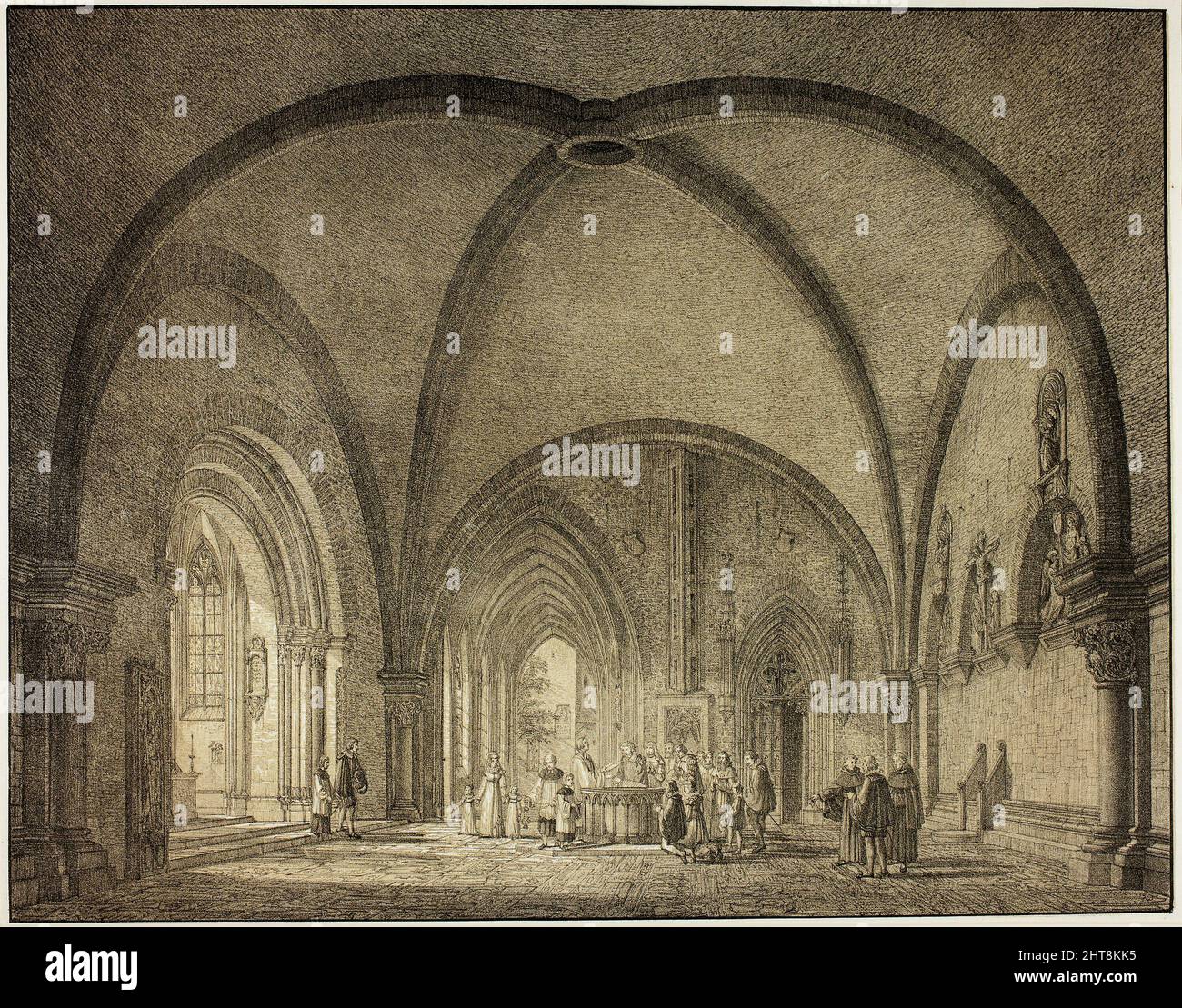 Taufsaal und Kreuzgänge im Mainzer Dom, aus der Sammlung denkwürdiger mittelalterlicher Bauten in Deutschland, 1823. Stockfoto