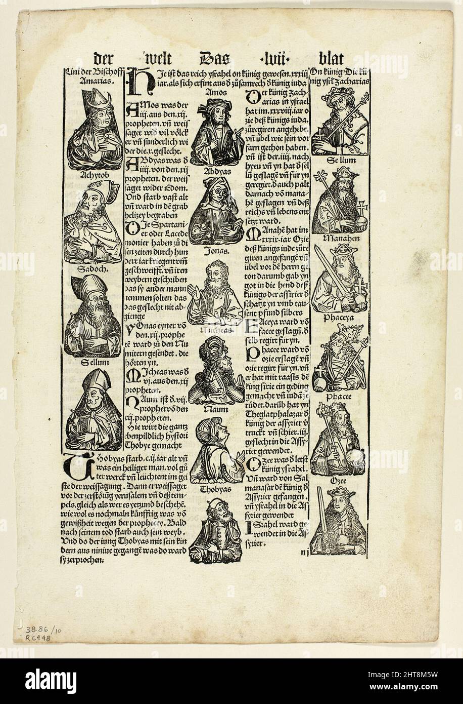 Bischöfe, Propheten und Könige aus Schedel Weltchronik, Tafel 10 aus Holzschnitten aus Büchern des 15.. Jahrhunderts, 1496, Mappe zusammengestellt 1929. Stockfoto