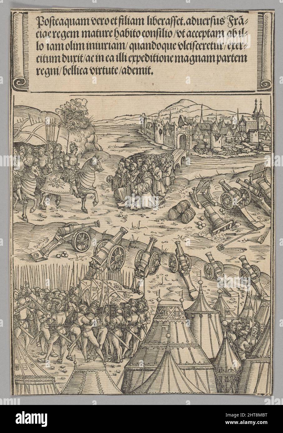 Kapitulation einer französischen Stadt, Tafel 12 aus historischen Szenen aus dem Leben Kaiser Maximilians I. aus dem Triumphbogen, 1515-17, gedruckt c. 1520. Stockfoto