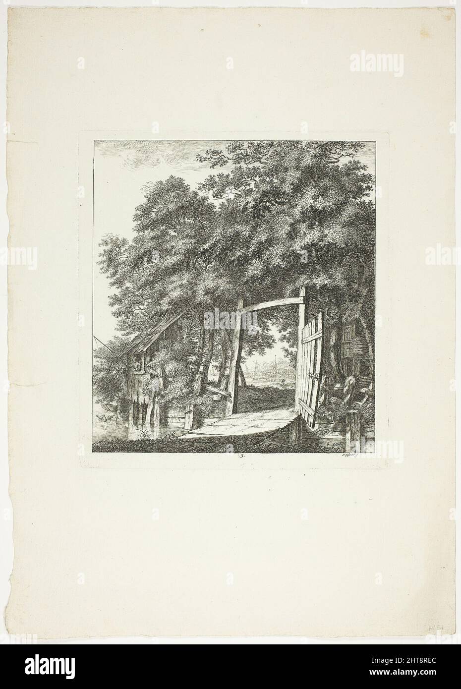 Angeln aus einem Fenster, Teller drei von Paysages D&#xe9;di&#xe9;s &#XE0; M. Warelet, 1764. Stockfoto