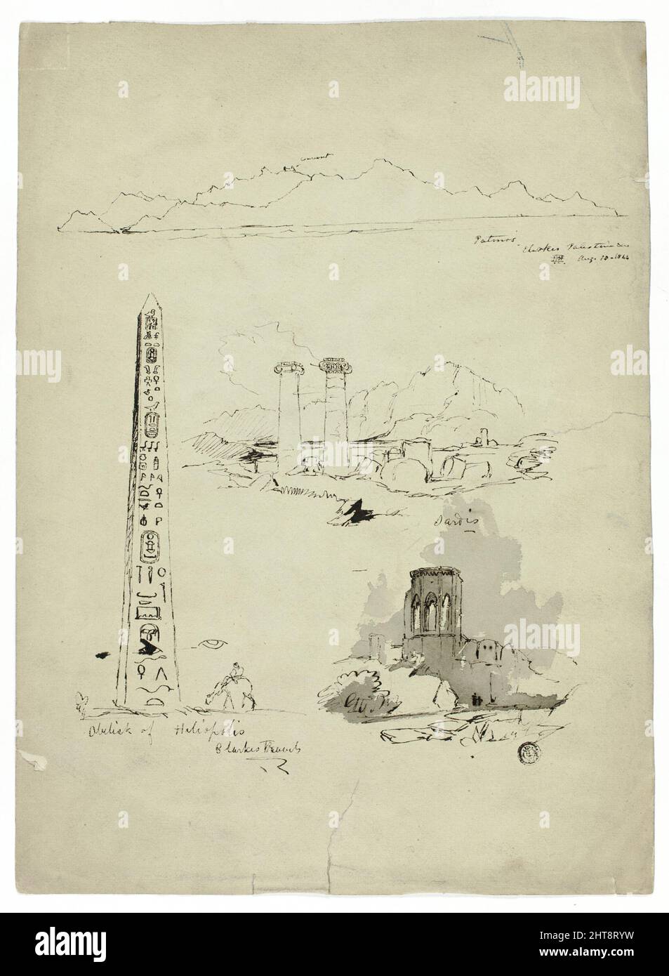 Skizzen von Patmos, Sardis, Obelisk von Heliopolis, n.d. Stockfoto