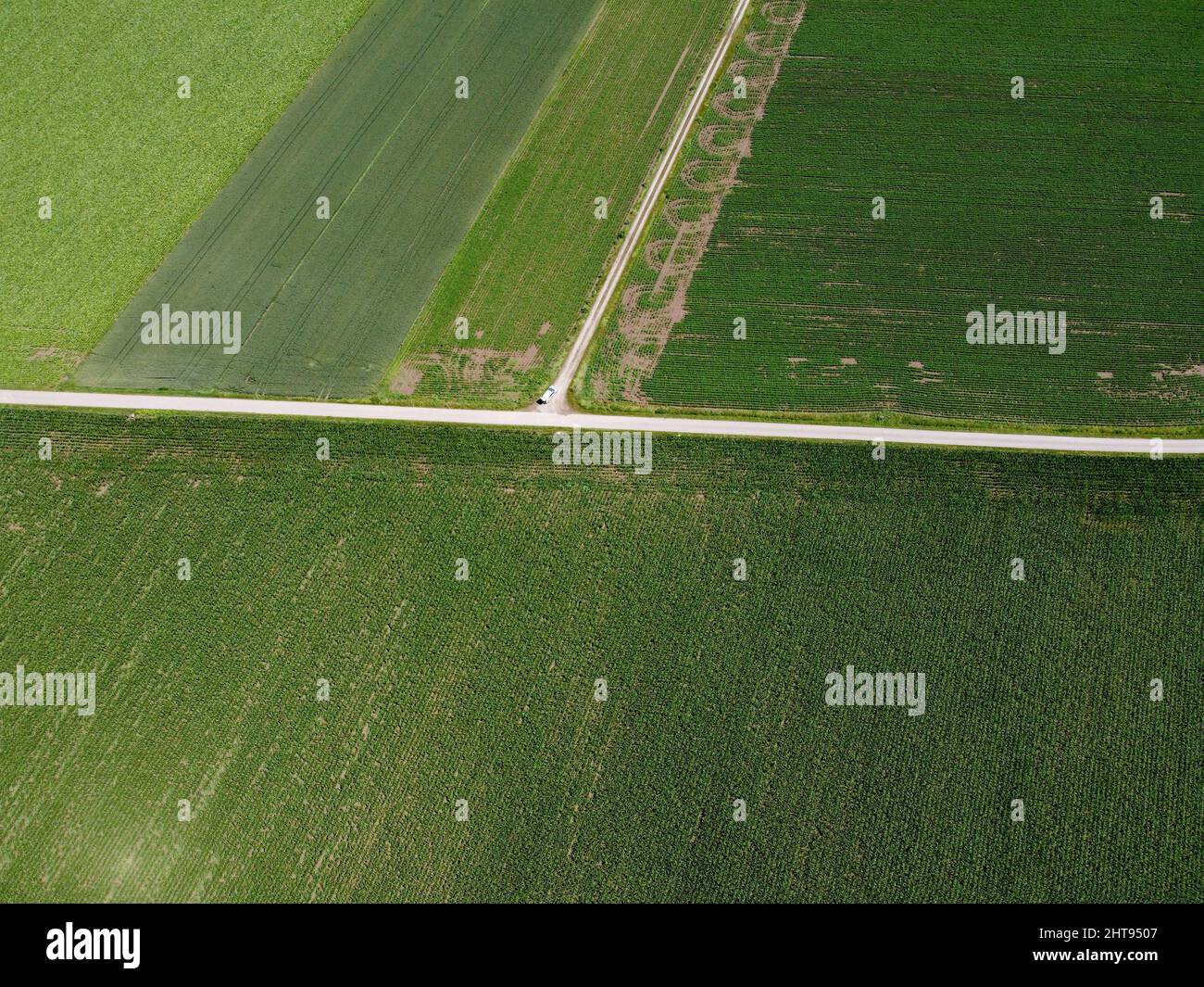 Luftaufnahme von landwirtschaftlich genutzten Feldern Stockfoto