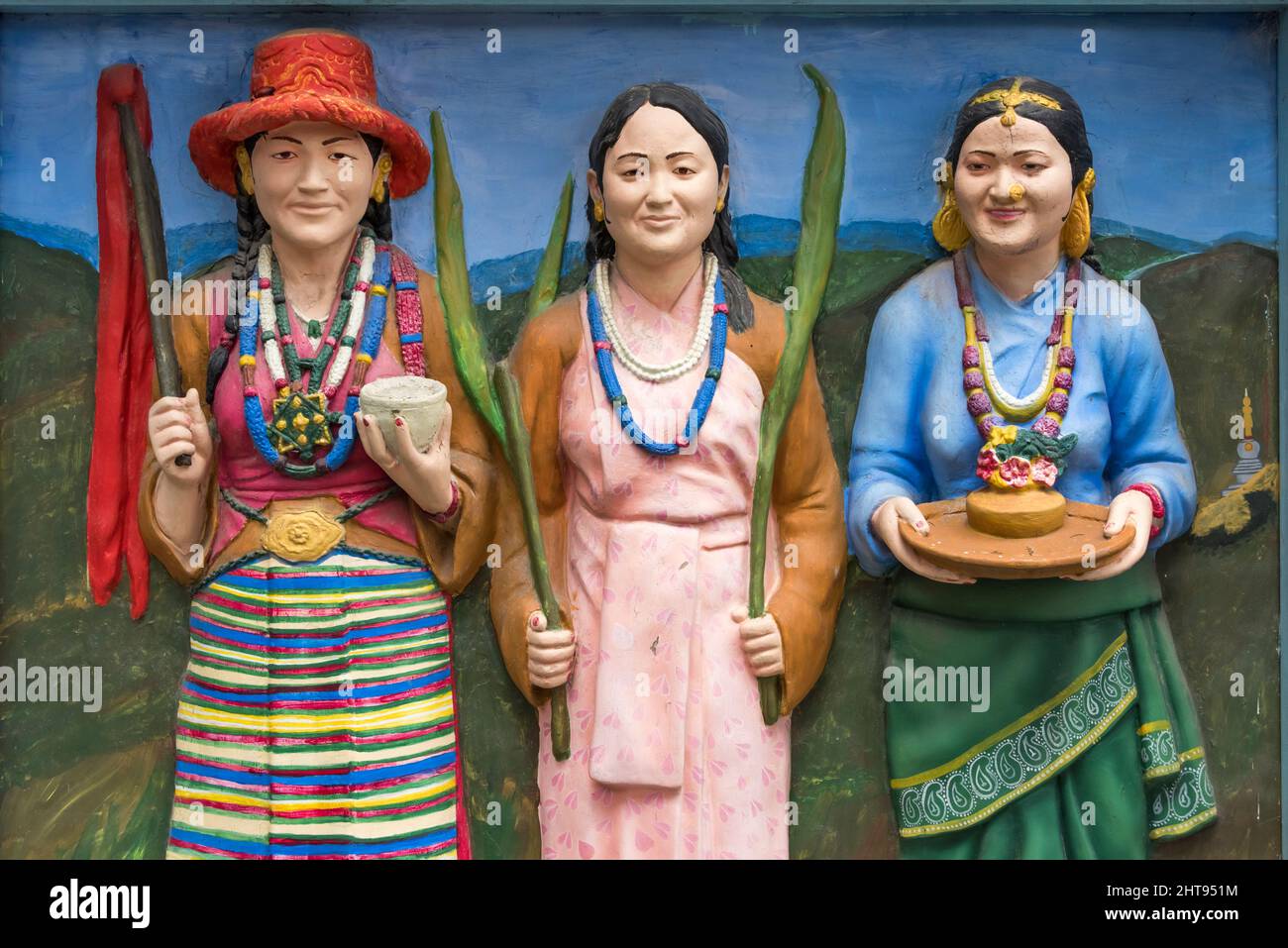 Reliefbild mit einheimischen Volksgruppen, Gangtok, Sikkim, Indien Stockfoto