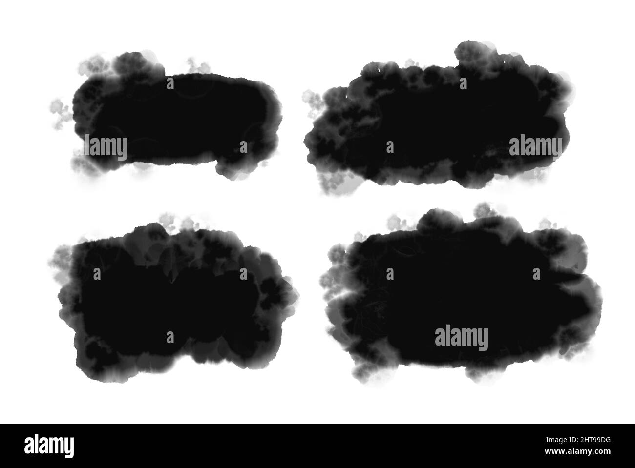 Schwarze Aquarell-Splash-Muster auf weißem Hintergrund isoliert, grafische Design-Elemente Stockfoto