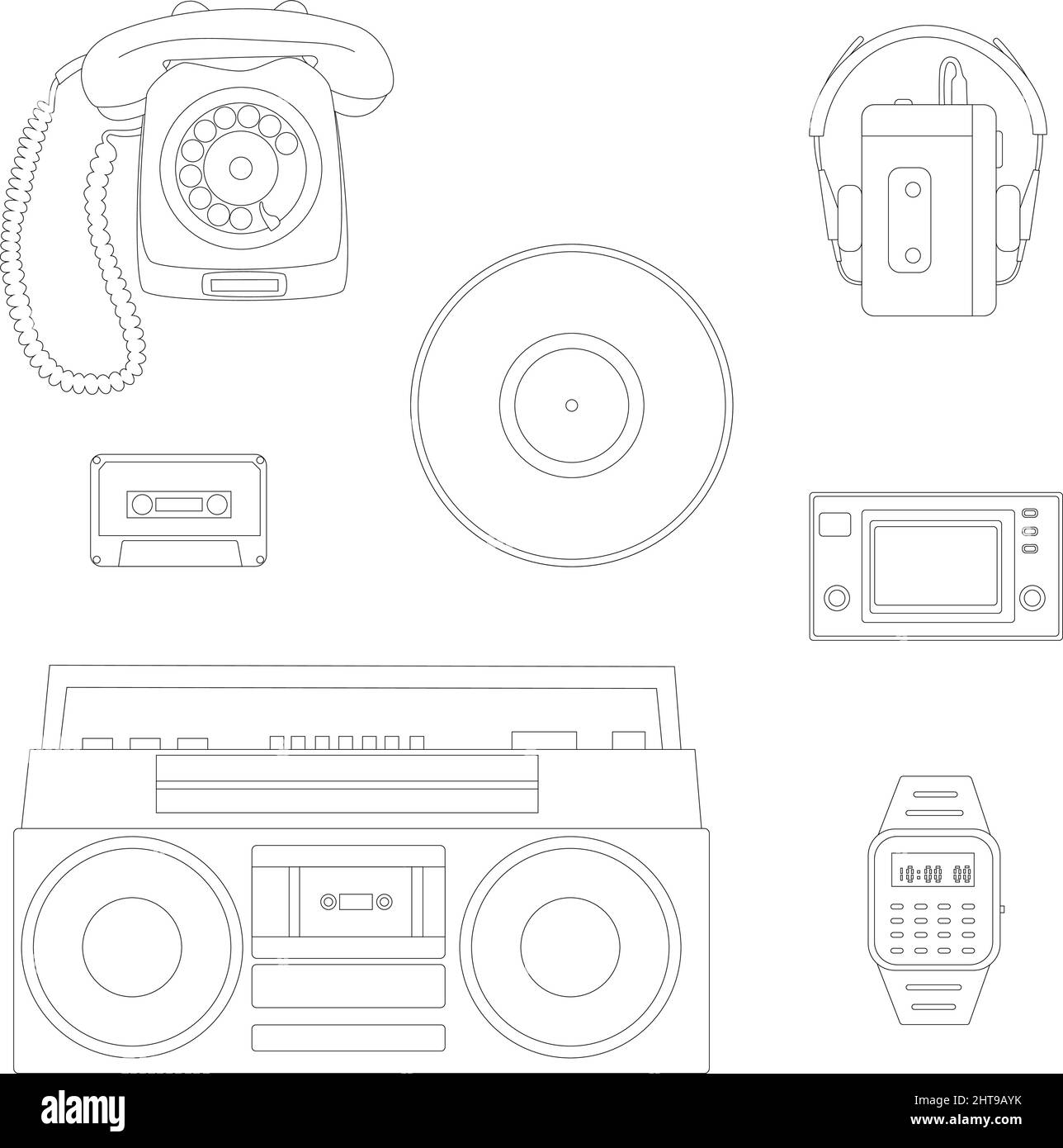Elektrische Retro-Objekte aus den achtziger Jahren Stock Vektor