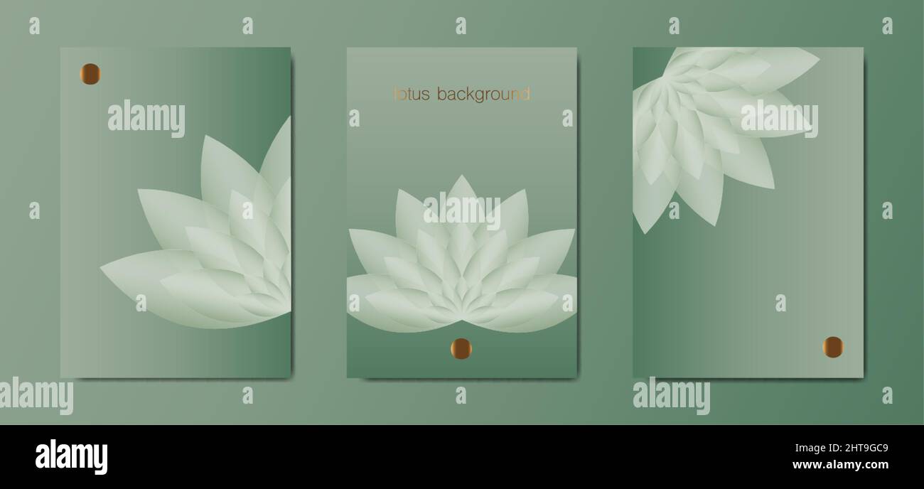 Lotus Banner Set-Vorlage, grüne Blume des Lebens Karten. Heilige Geometrie. Symbol für Harmonie und Balance. Zeichen der Reinheit. Chakra Yoga Design Vektor Stock Vektor