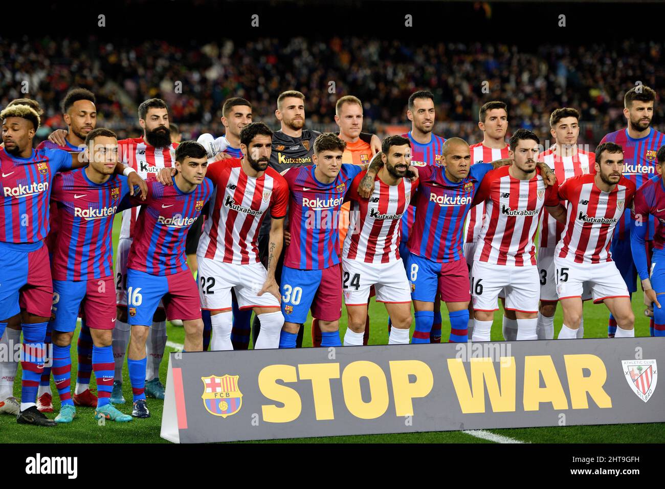 Barcelona, Spanien.27. Februar 2022. Stopp war.before das spanische La Liga-Spiel zwischen dem FC BARCELONA und DEM ATHLETISCHEN CLUB DE BILBAO im Camp Nou Stadion. Stockfoto