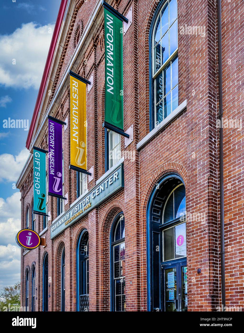 Banner auf dem Savannah Visitors Center Stockfoto