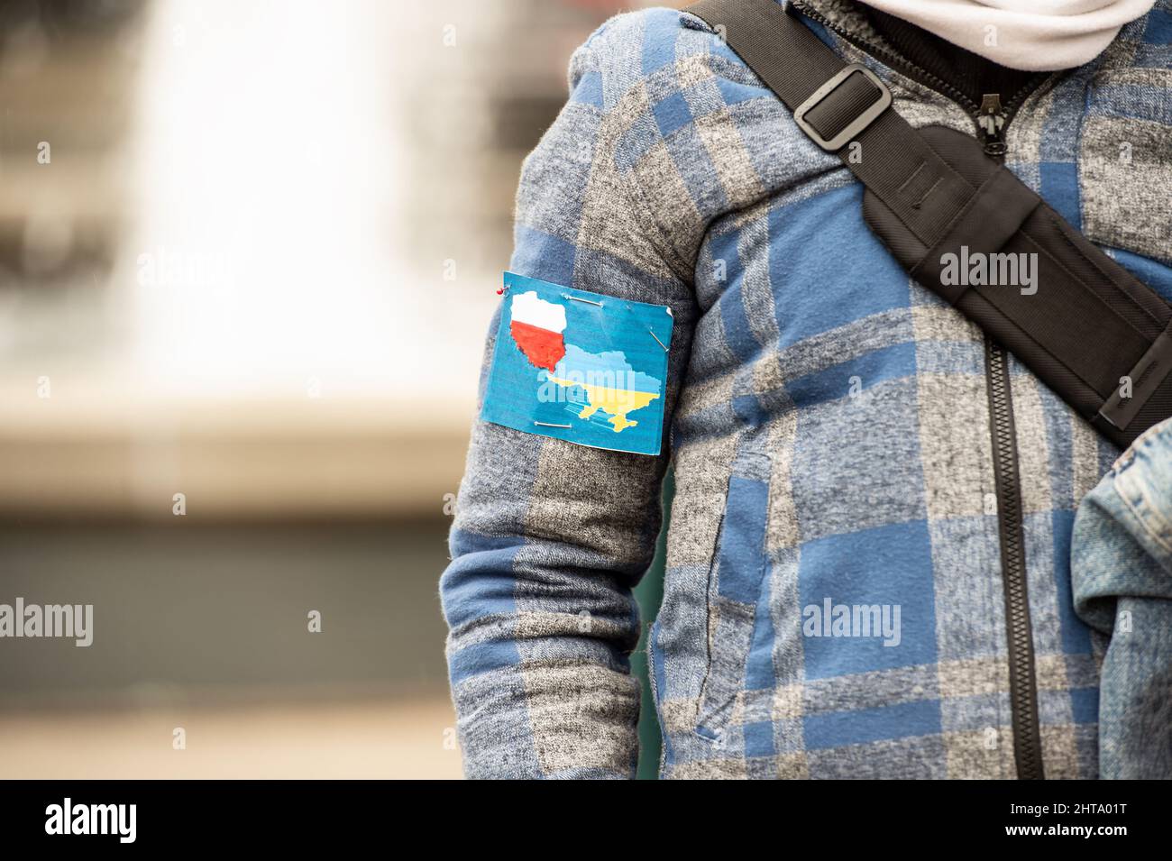 Botschaft der Unterstützung der Ukraine durch Polen, während die Ukrainer während der Aggression von 2022 den russischen Krieg führen. Stockfoto