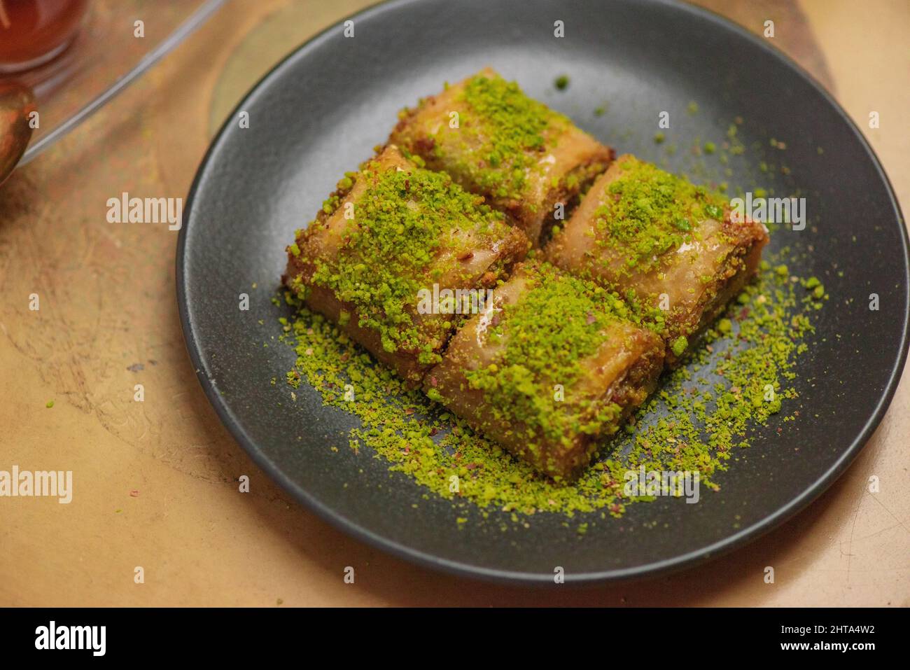 Nahaufnahme des traditionellen Nahost-Baklava-Dessert mit Pistazie Stockfoto