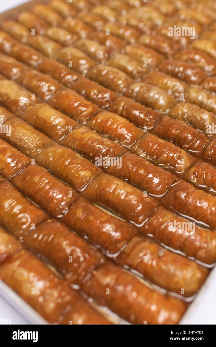 Nahaufnahme der köstlichen traditionellen nahöstlichen Baklava Stockfoto