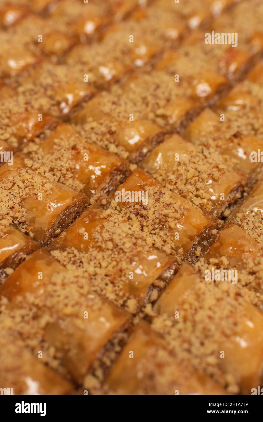 Nahaufnahme der köstlichen traditionellen nahöstlichen Baklava Stockfoto