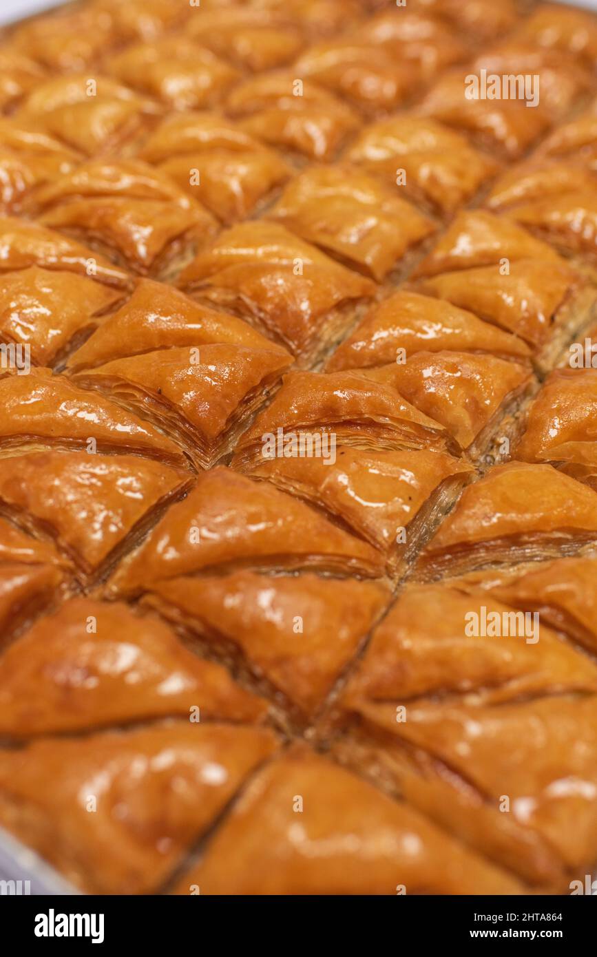 Nahaufnahme der köstlichen traditionellen nahöstlichen Baklava Stockfoto