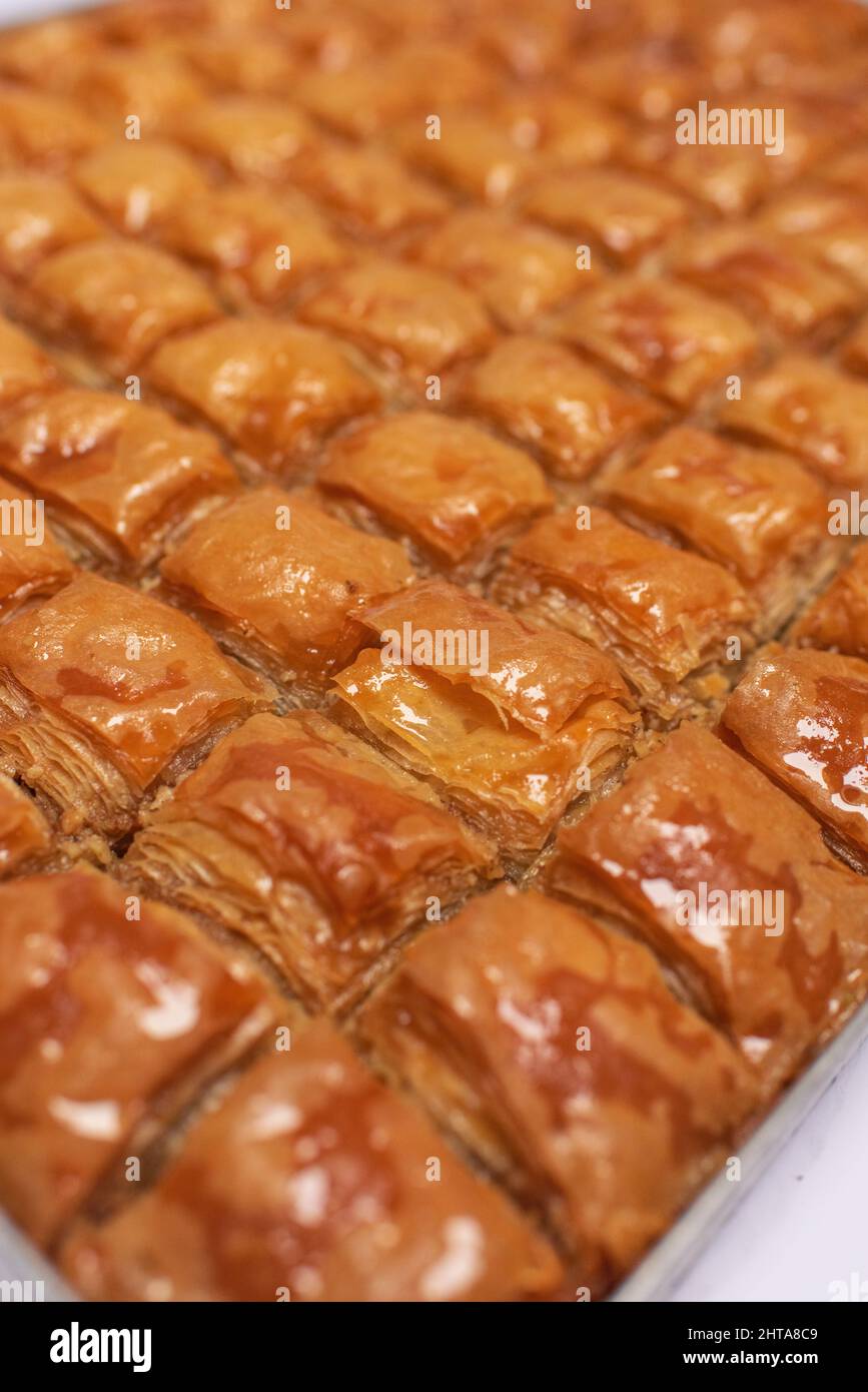 Nahaufnahme der köstlichen traditionellen nahöstlichen Baklava Stockfoto