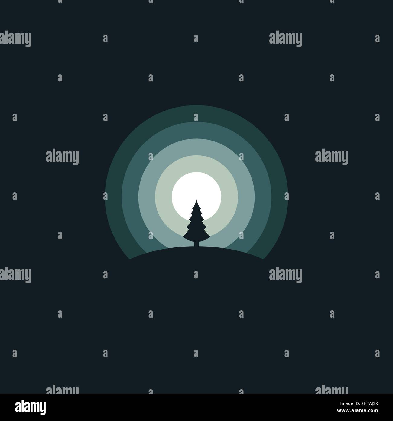 Wald in der Nacht Illustration Logo Design Vektor Vorlage Stock Vektor