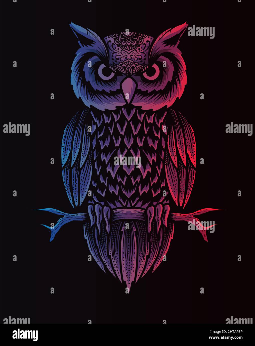Abbildung Vektor Eule Vogel Verlaufsfarbe Stock Vektor