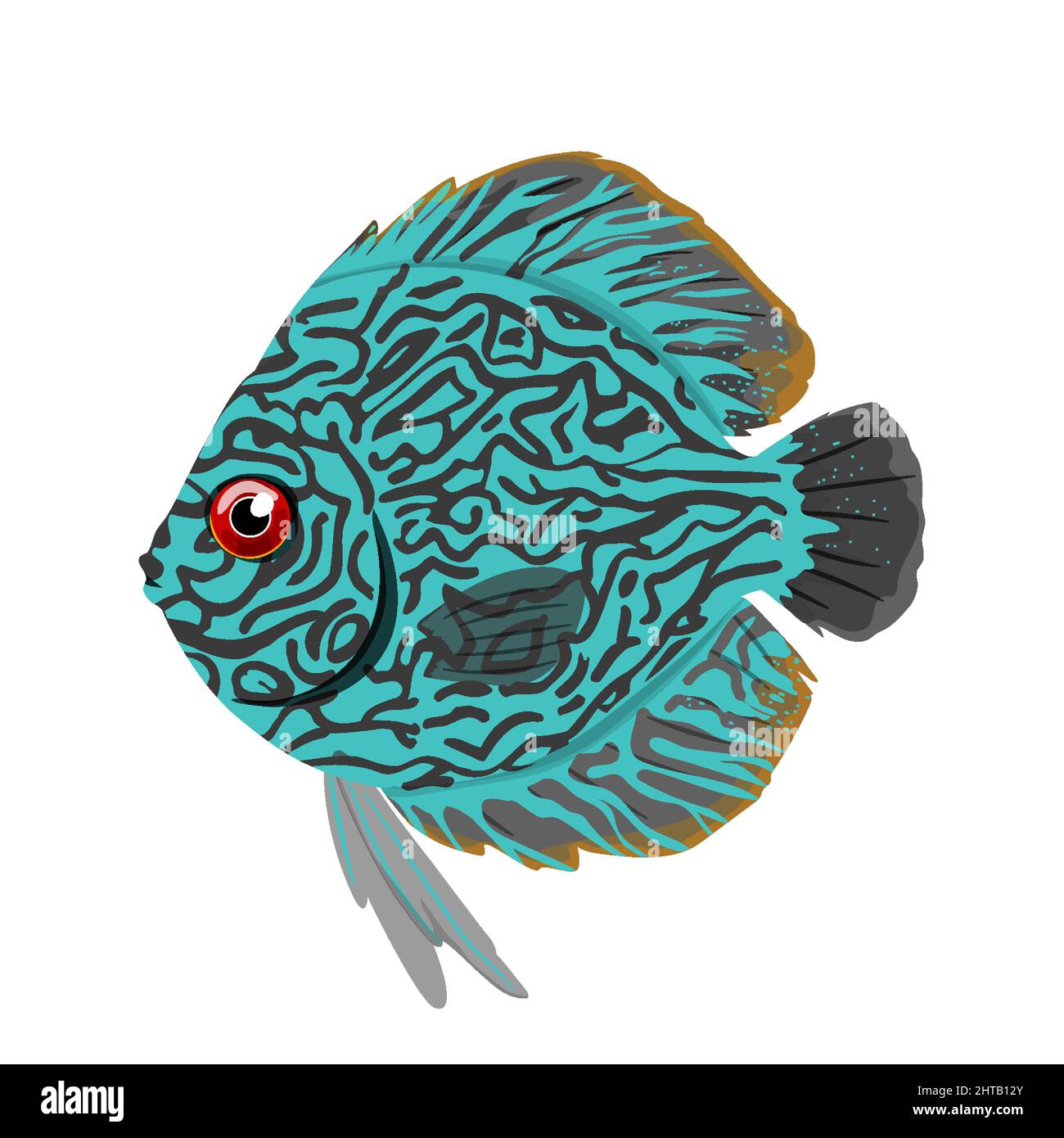 Aquarium Diskus, Einzeldarstellung von Süßwasserfischen in realistischer Karikatur. Stock Vektor