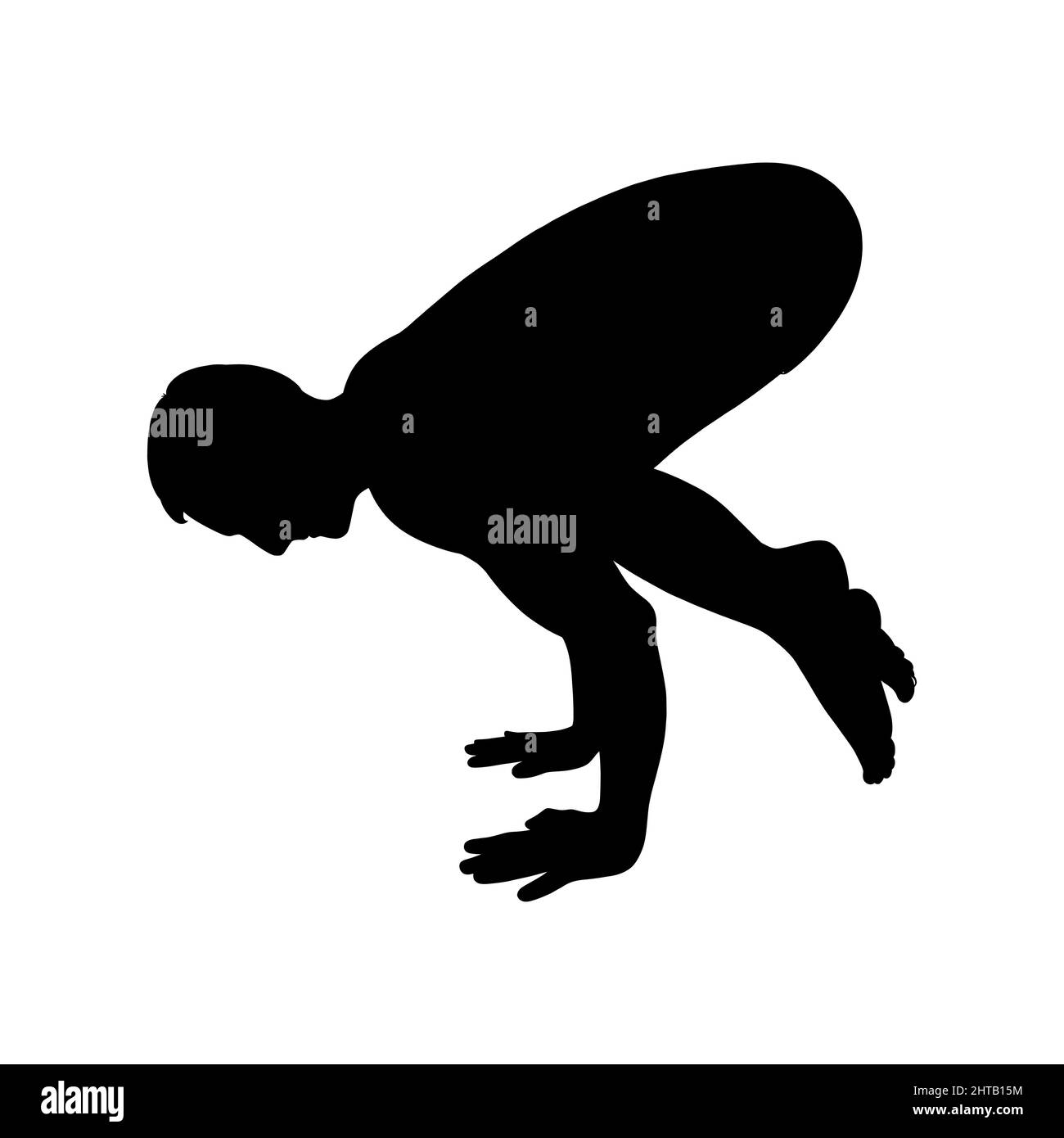 Yogi Mann Silhouette in Krähenpose oder Bakasana. Yoga-Handstand für die Verbesserung der Kraft. Vektorgrafik isoliert auf weißem Hintergrund Stock Vektor