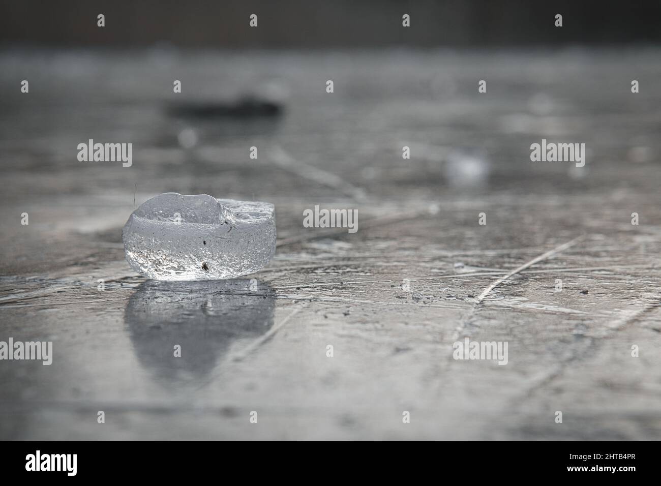 Nahaufnahme eines Eises auf einem nassen Boden Stockfoto