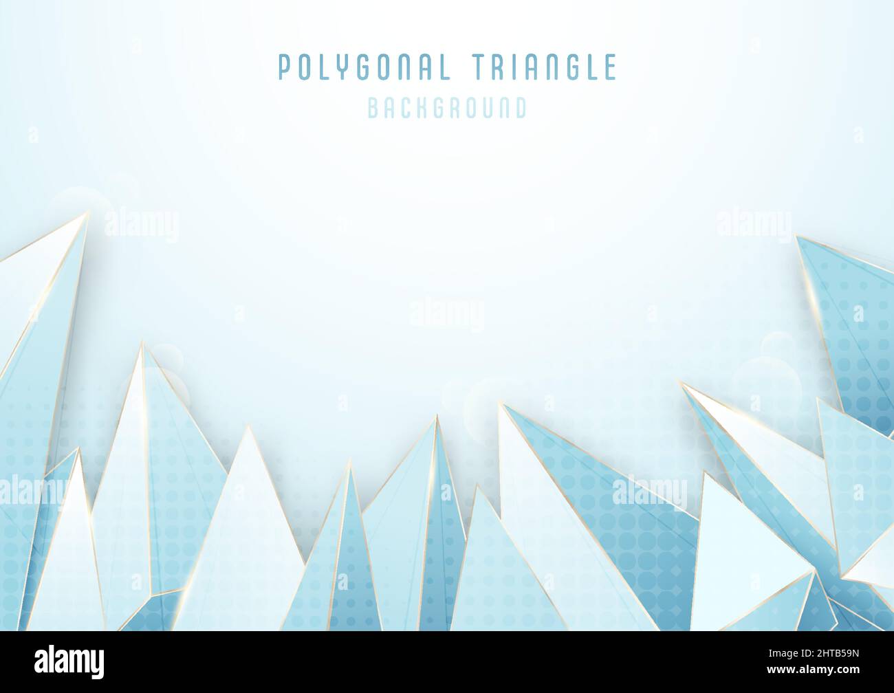 Abstrakte moderne blaue Dreiecke Kunstwerk Design dekorative Vorlage. Überlappendes Design mit goldfarbenen Streifen im Hintergrund. Illustrationsvektor Stock Vektor