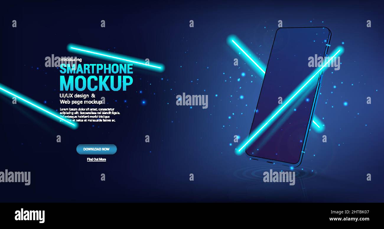 Futuristisches blaues Handy-Mockup mit Neon Lines Stock Vektor