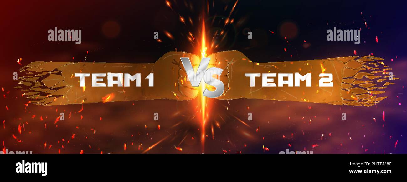 Banner „Hot versus Battle“. Team 1 vs. Team 2 Hintergrund Stock Vektor