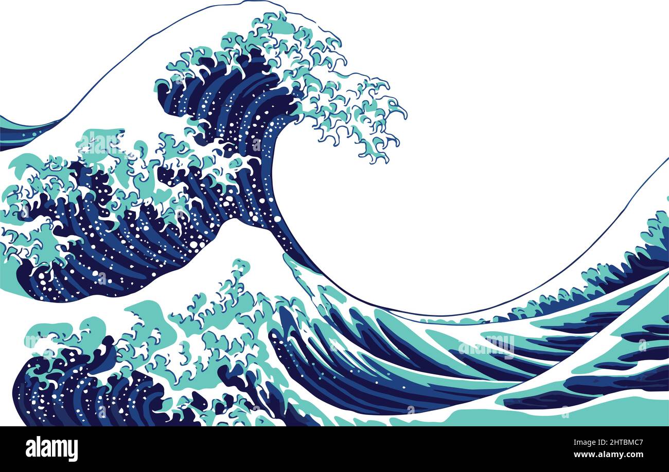 Hokusai die große Welle vor Kanagawa Welle nur vektorisierte Vektordarstellung isoliert auf weißem Hintergrund Stock Vektor