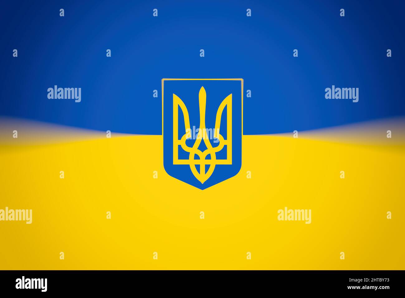 Ukraine Flagge des Wappens. Ukrainische nationale Zeichen Textur Hintergrund. Landstolz-Emblem. 3D Rendern Stockfoto