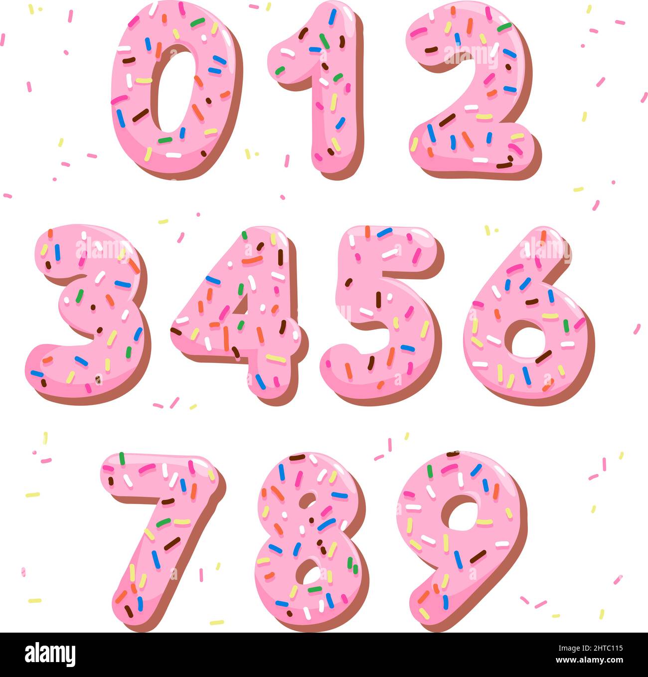 Rosa Kuchen Zahlen mit bunten Streuseln. Vektorgrafik Stock Vektor