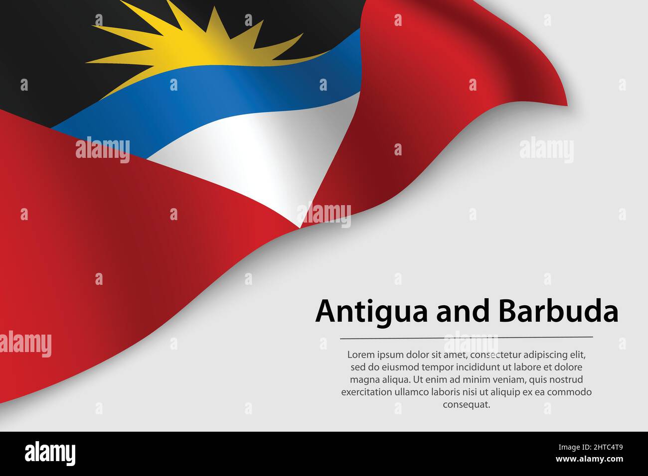 Wellenfahne von Antigua und Barbuda auf weißem Hintergrund. Banner- oder Ribbon-Vektor-Vorlage für den Unabhängigkeitstag Stock Vektor