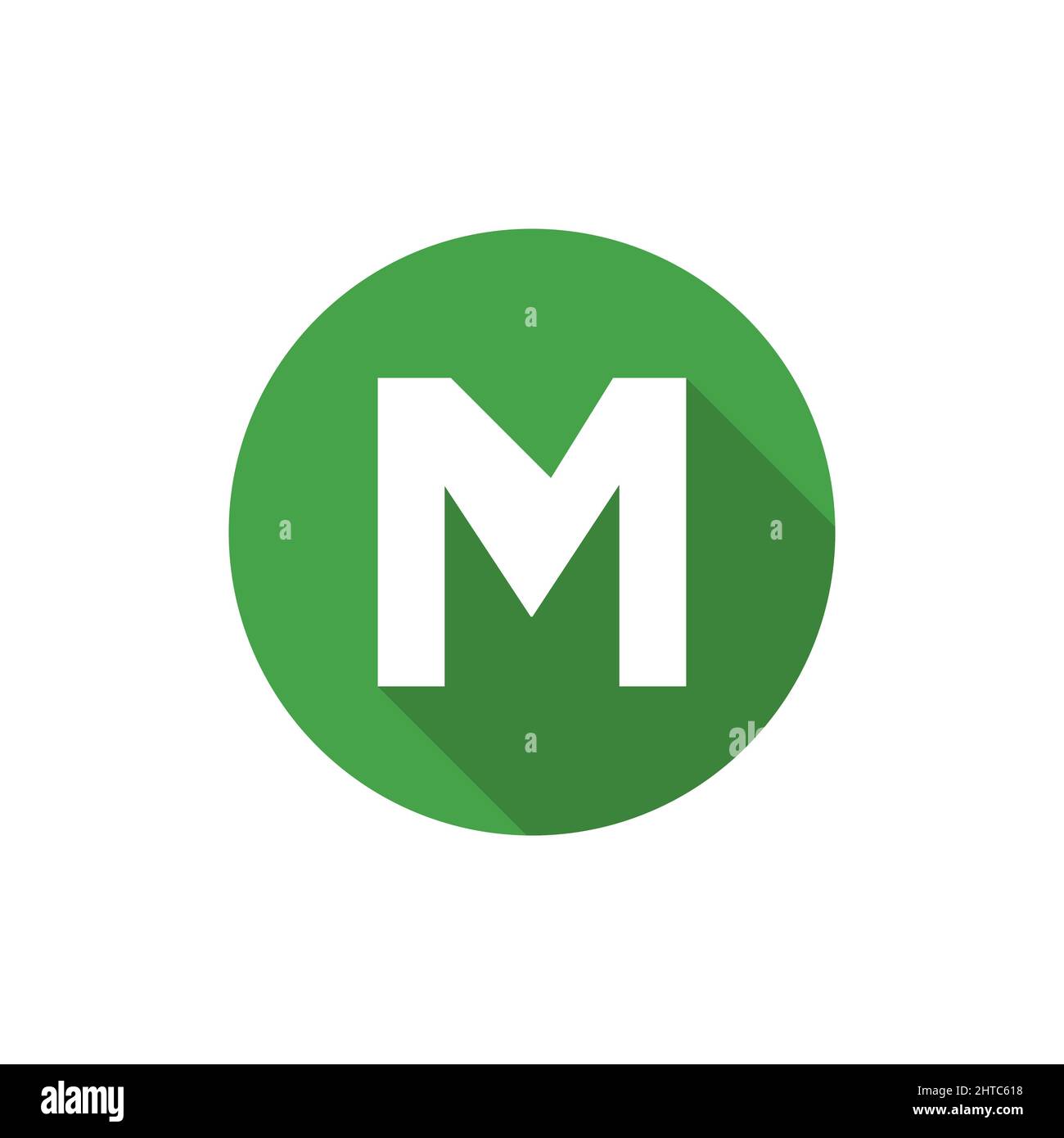 Alphabet, Textsymbol Flaches Symbol M Buchstabe mit Vorlage für lange Schattensymbole Stock Vektor