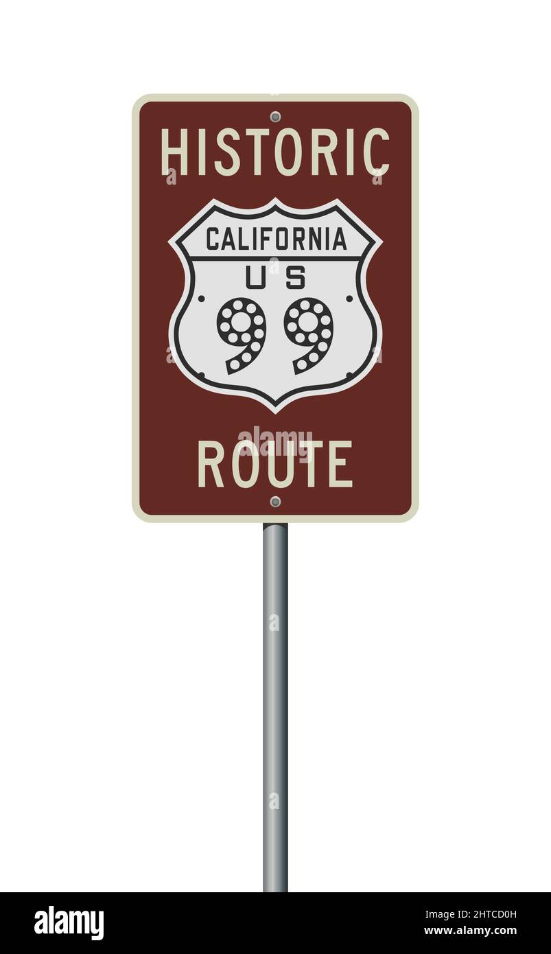 Vektordarstellung des Straßenschilds der Historic Route 99 der USA auf einem Metallpfosten Stock Vektor
