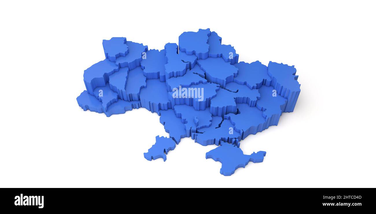 Karte der Ukraine mit verschiedenen Regionen. 3D Rendering Stockfoto