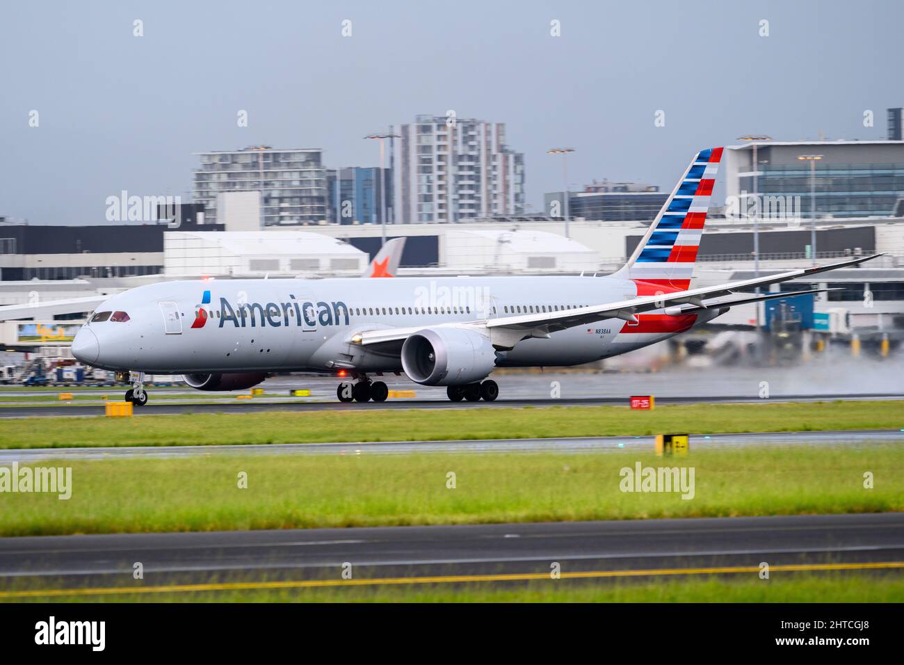 American Airlines Boeing B787 Dreamliner startet am Flughafen Sydney Stockfoto