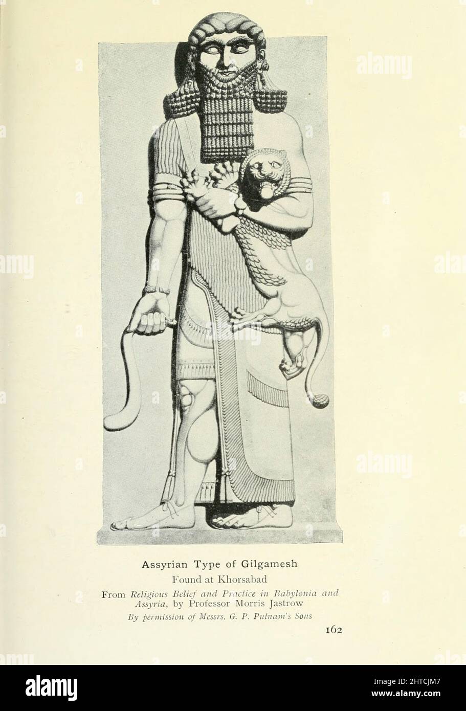 Assyrische Art von Gilgamesch in Khorsabad gefunden Gilgamesch (Akkadian: Gilgameš; Sumerer: Bilgames) war ein Held in der alten mesopotamischen Mythologie und der Protagonist des Epos von Gilgamesch, einem epischen Gedicht, das in Akkadian während des späten 2. Jahrtausends v. Chr. geschrieben wurde. Er war möglicherweise ein historischer König des sumerischen Stadtstaates Uruk, der posthum vergöttert wurde. Seine Herrschaft hätte wahrscheinlich irgendwann zu Beginn der frühen dynastischen Periode (Mesopotamien) c. 2900 – 2350 v. Chr., obwohl er eine wichtige Figur in sumerischen Legende während der dritten Dynastie von Ur (c. 2112 – c. 2004 V. CHR.). Aus dem Stockfoto