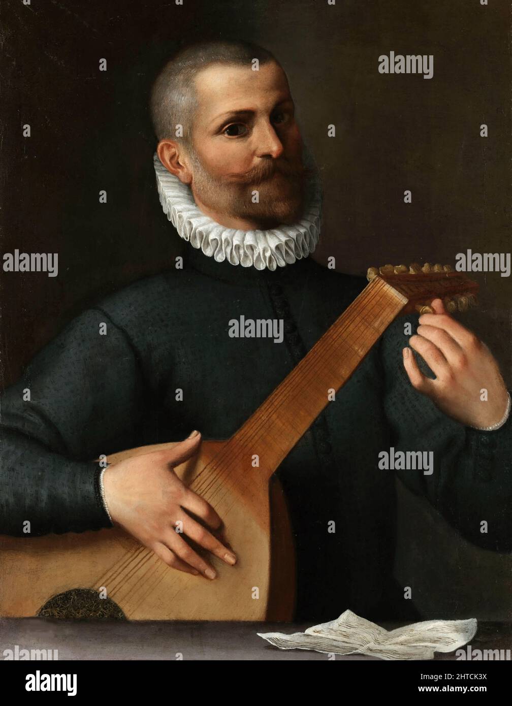 Porträt eines Lautenspielers (Orazio Bassani?), 1585-1586. Gefunden in der Sammlung des Museo di Capodimonte, Neapel. Stockfoto