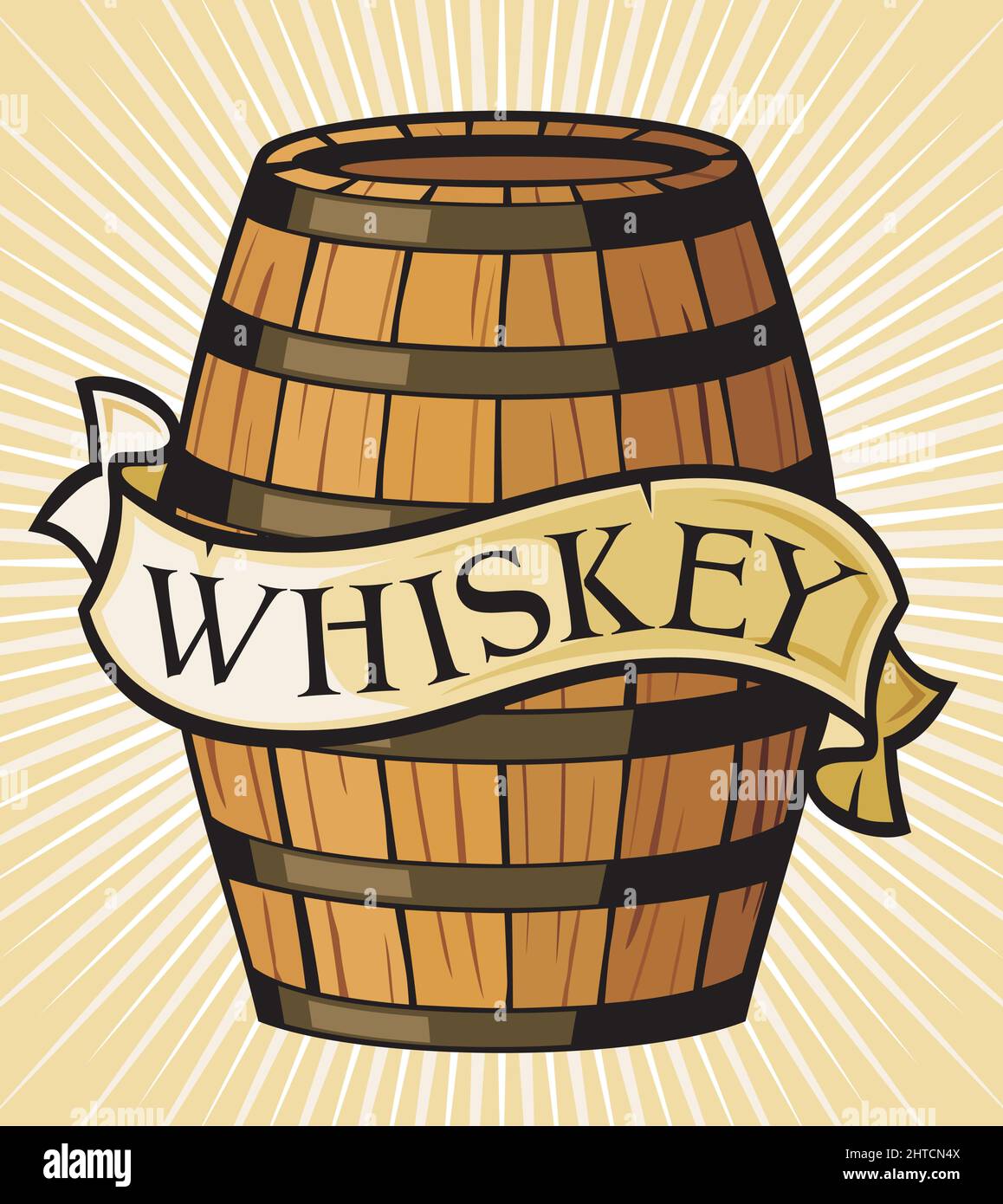 Whiskey-Etikett (Holzfass) Stock Vektor