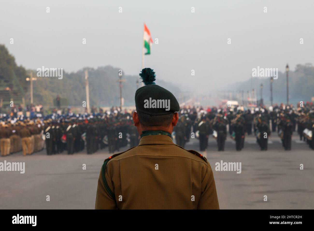 NCC Cadet Supervising Practice für Republic Day, Rajpath, Delhi, Indien Stockfoto