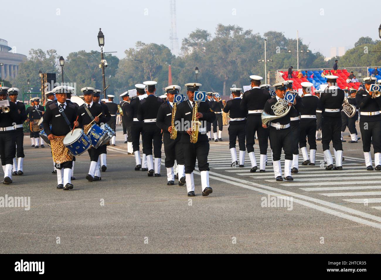 Bandübung für die Republic Day Parade, Rajpath, Delhi, Indien Stockfoto