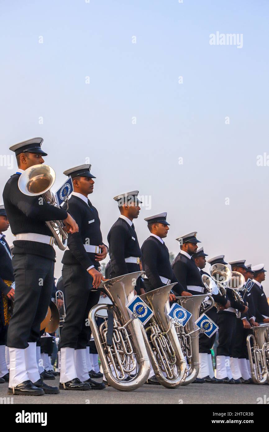 Bandübung für die Republic Day Parade, Rajpath, Delhi, Indien Stockfoto