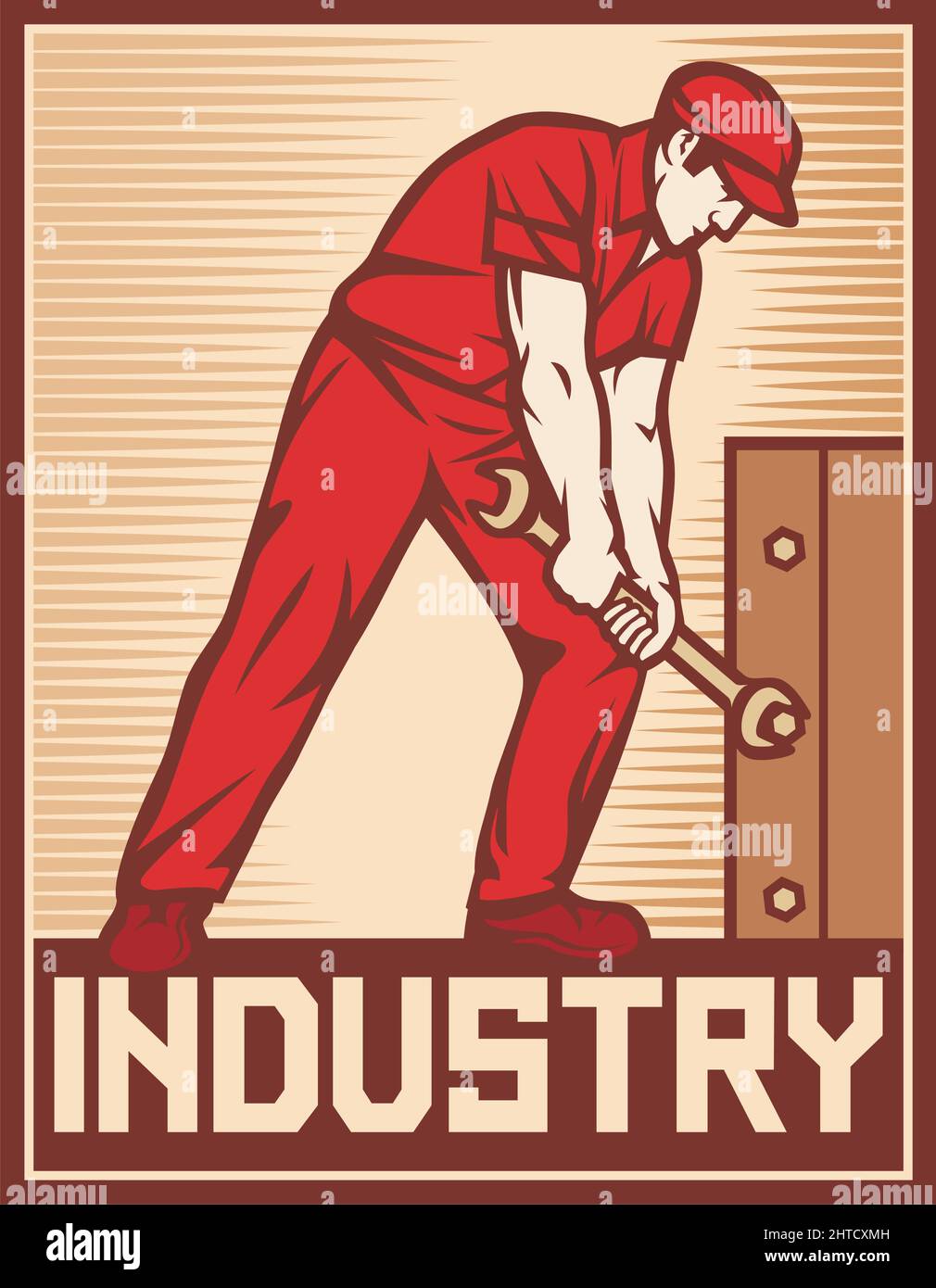 Schraubenschlüssel für Arbeiter - Industrieplakat (Entwurf für den Arbeitstag) Stock Vektor