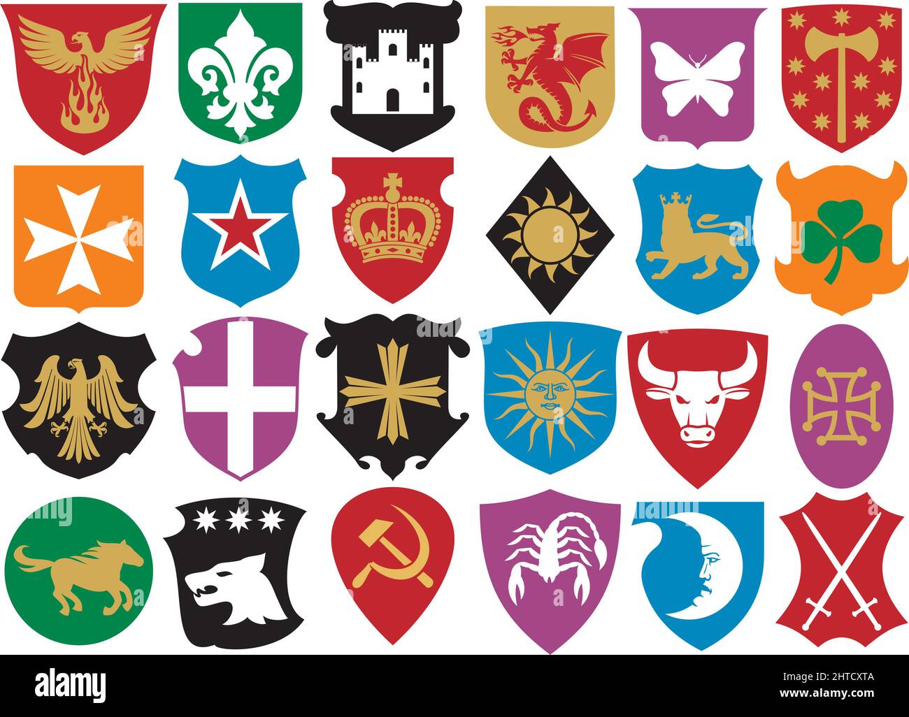 Wappensammlung (Satz heraldische Elemente) Vektordarstellung Stock Vektor