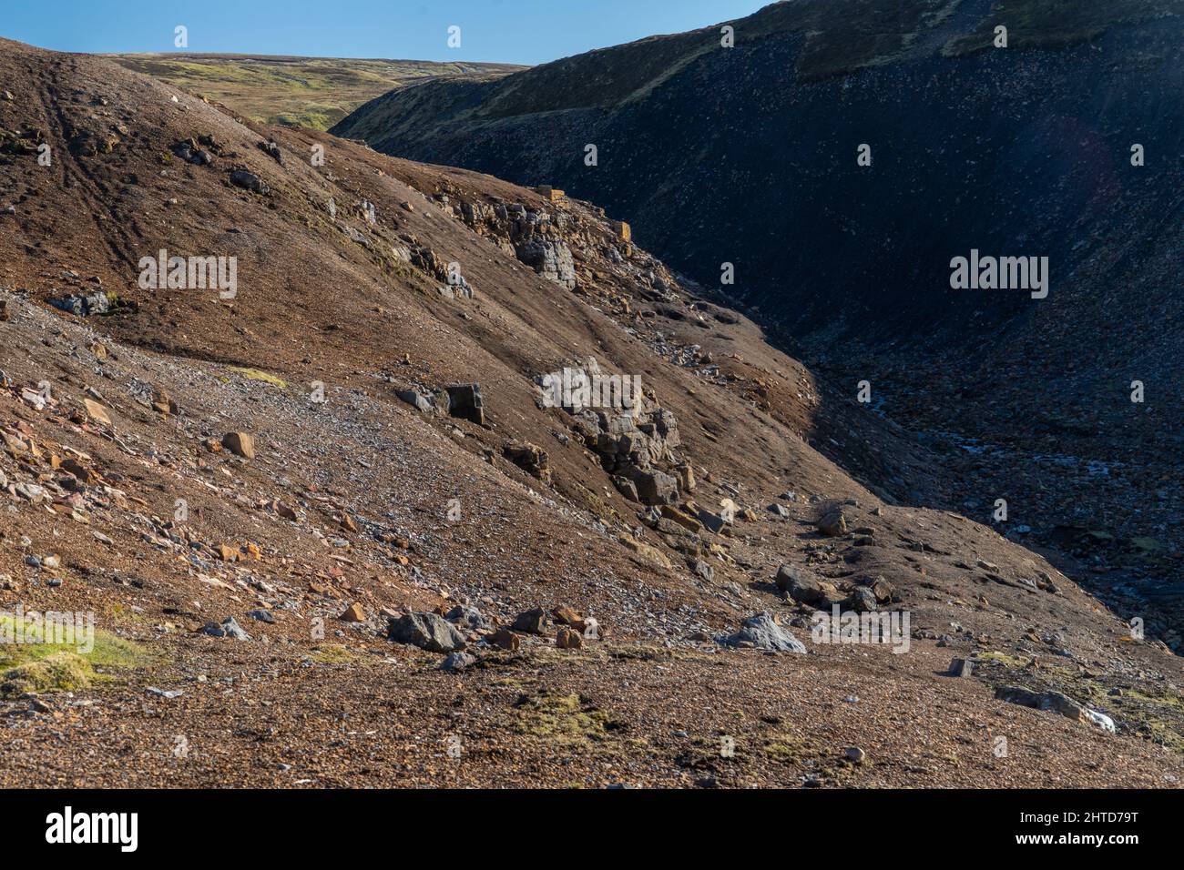 Die Landschaft bei Nenthead, Cumbria, wurde durch den historischen Bleibergbau in der Gegend geprägt Stockfoto