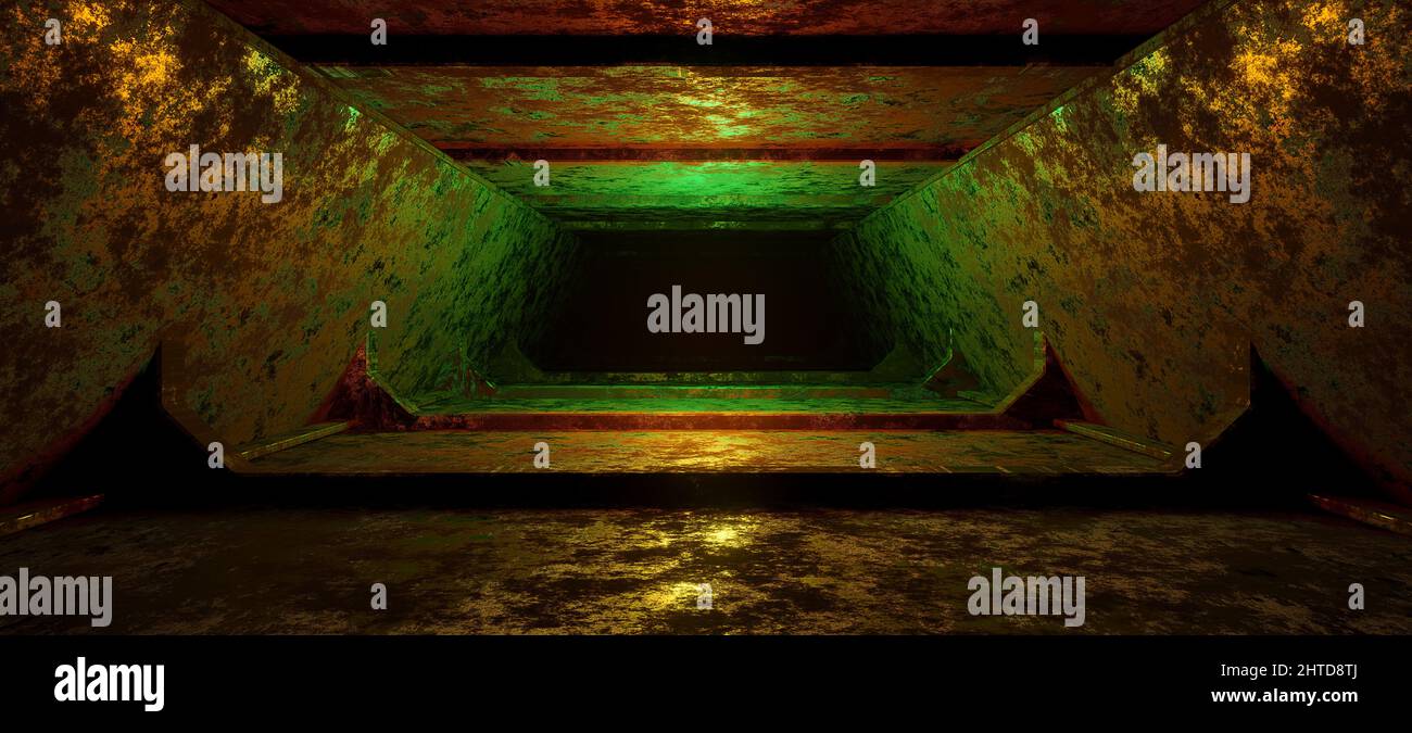 High Technology Room Cyberpunk-Effekt Olive grüne Farben Display Hintergrundbilder für Anzeigen, für Produktpräsentation und Display 3D Rende Stockfoto