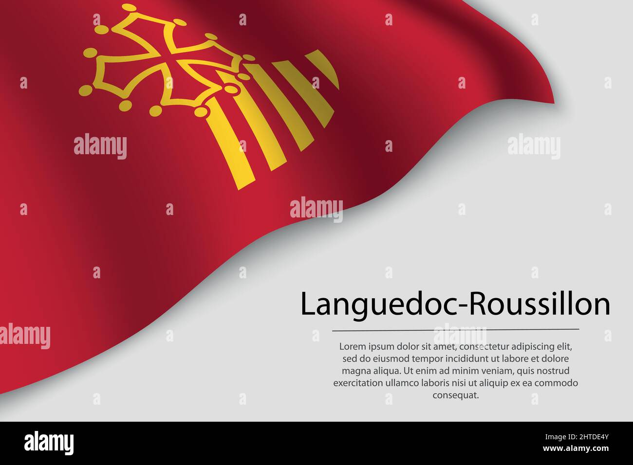 Die Wellenfahne von Languedoc-Roussillon ist eine Region Frankreichs. Banner- oder Ribbon-Vektorvorlage Stock Vektor