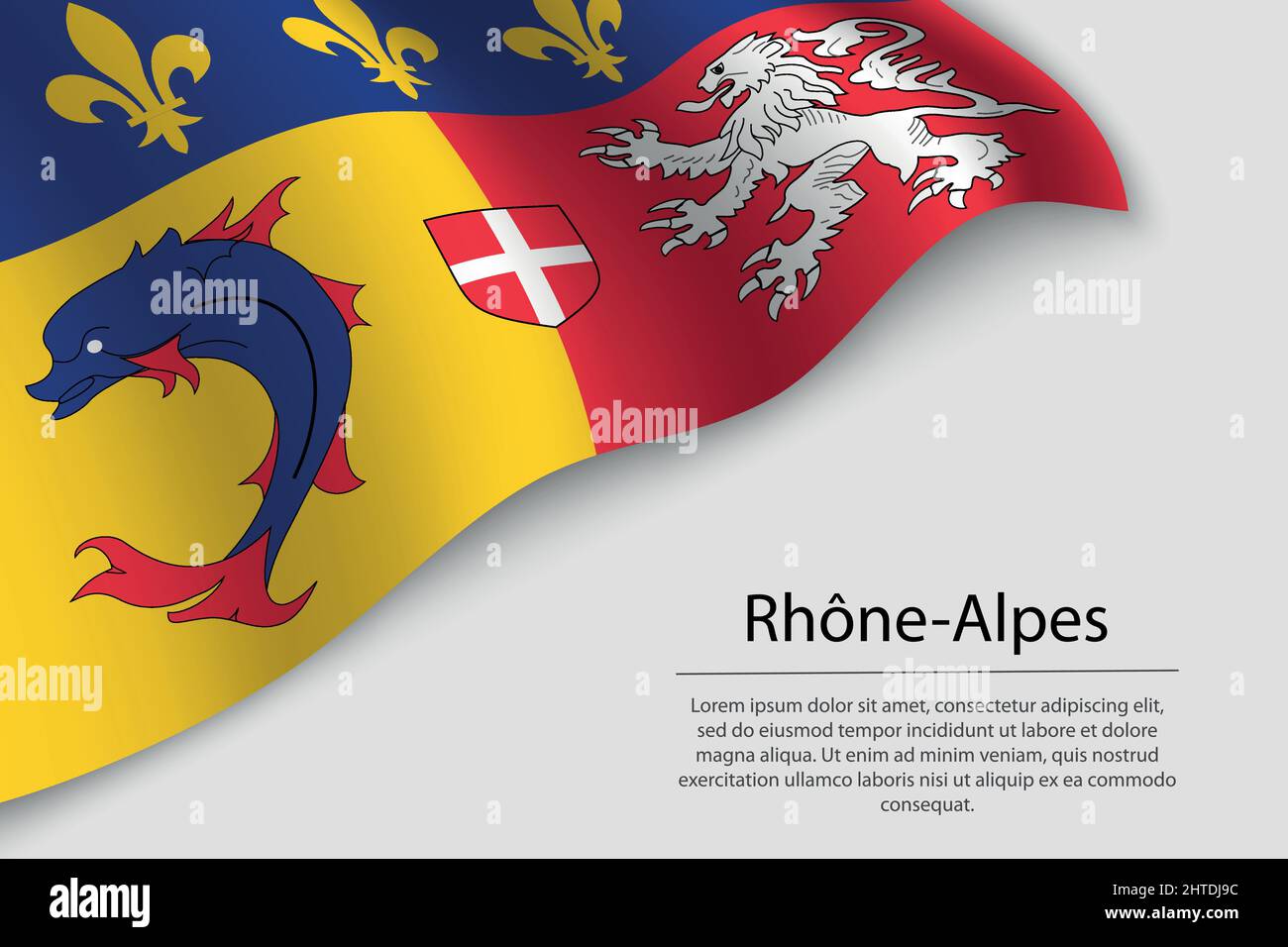 Die Flagge von Rhône-Alpes ist eine Region Frankreichs. Banner- oder Ribbon-Vektorvorlage Stock Vektor
