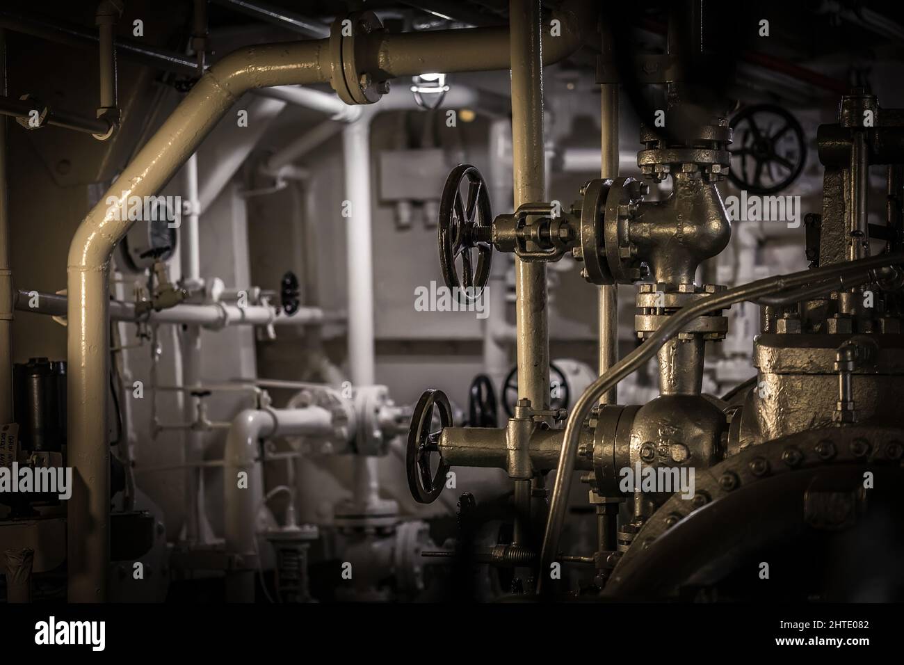 Foto eines Dampfschiff-Maschinenraums Stockfoto