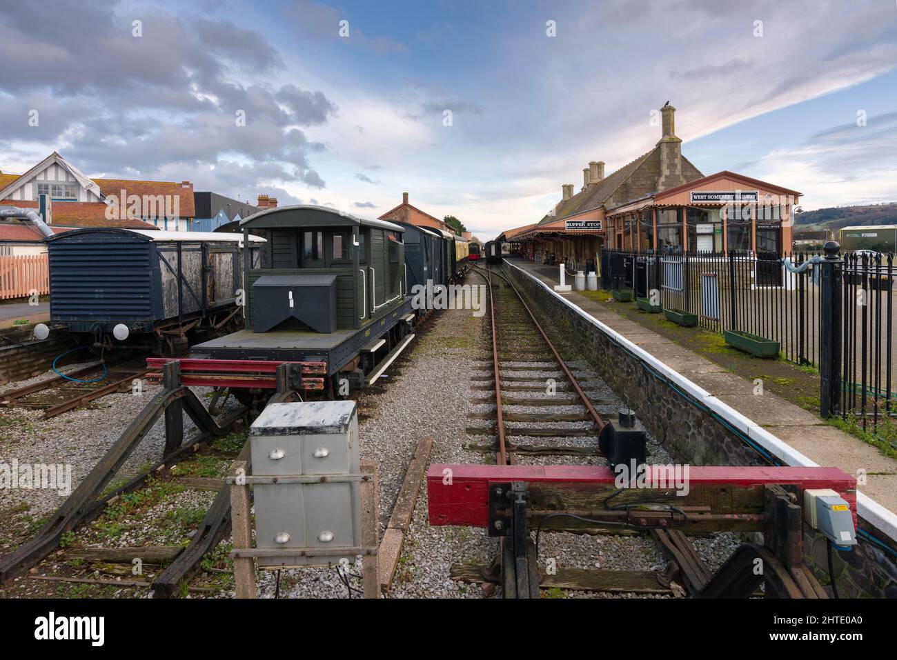 Minehead Station am westlichen Ende der West Somerset Heritage Railway Line, Somerset, England. Stockfoto