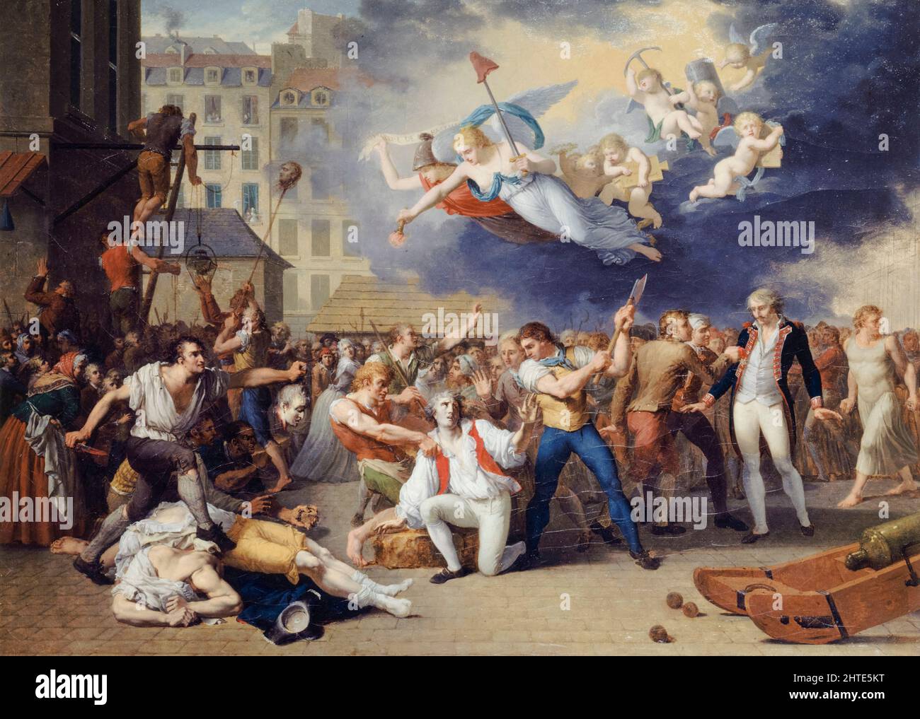 Der Marquis de Pelleport (1754-1807), versucht vergeblich, den Major der Bastille zu retten, Antoine-Jérôme de Losme-Salbray, Juli 14. 1789, (Sturm auf die Bastille), Öl auf Leinwand Gemälde der Französischen Revolution von Charles Thévenin, 1789 Stockfoto